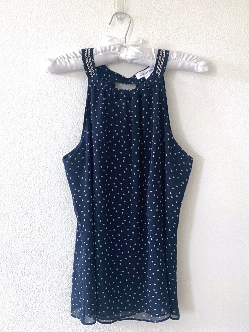 Calvin Klein, Dotted Navy Blue Top, Size Medium